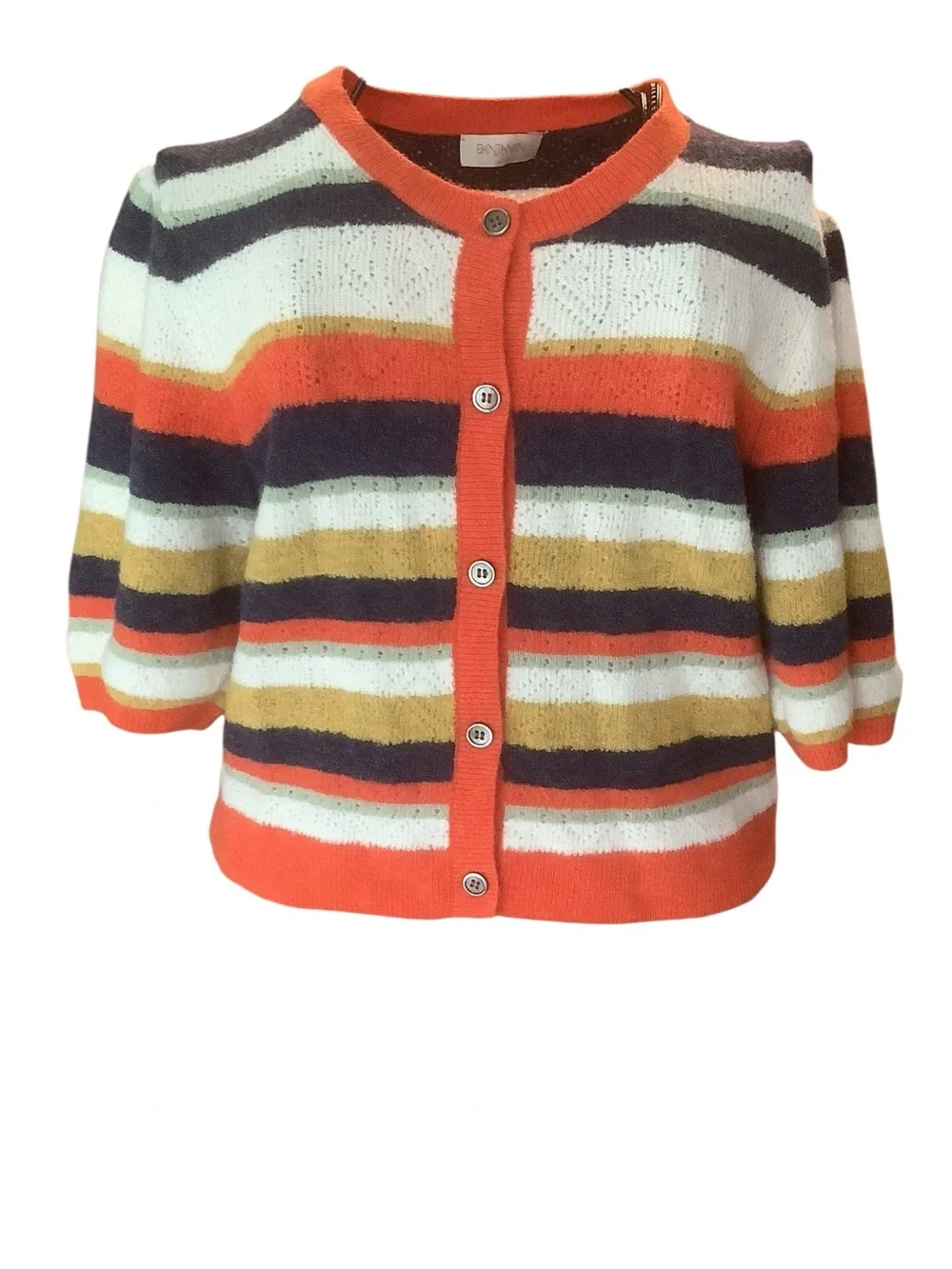 Anthropologie Banjanan 73% Alpaca Striped Cardigan Sweater XL Colorful Knit - Picture 2 of 12